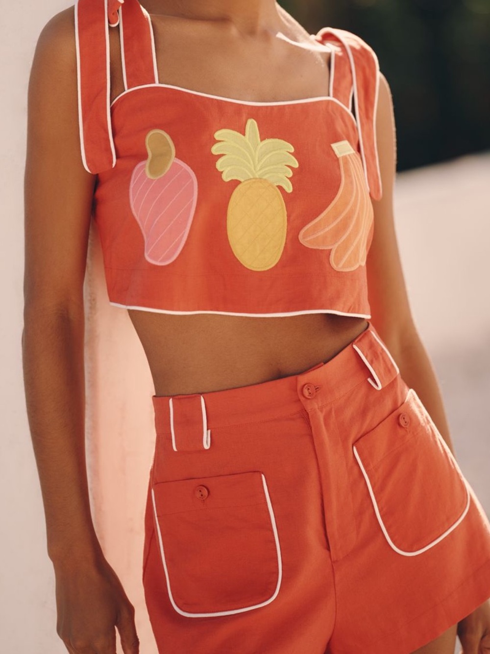 SOLD -Farm Rio X ANTHRO FRUITS Embroidered Appliqué Top